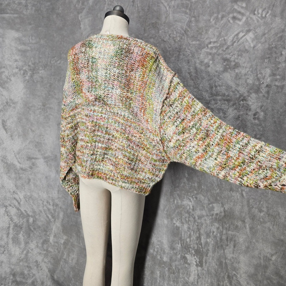 Free People Sweater Women S Multicolor V-Neck Oversized Chunky Knit Boho Earthy - Picture 4 of 16